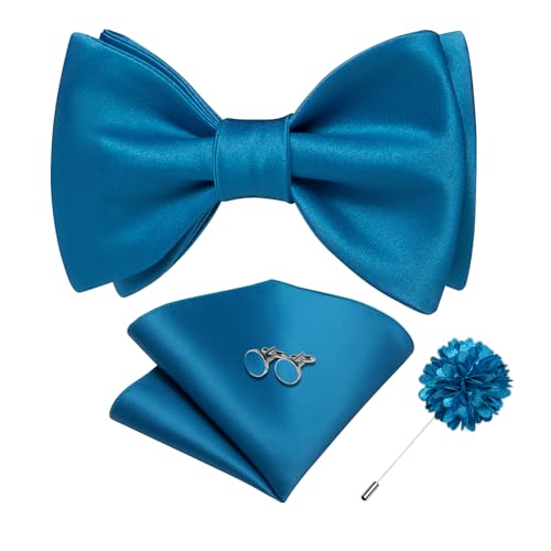 Image of DiBanGu Solid Color Bow Ties for Men Formal Satin Self Tied Bowtie with Lapel Pin Pocket Square Cufflinks for Wedding Party