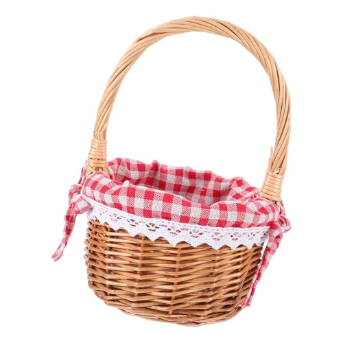 COOLHIYA Panier Petit Chaperon Rouge en Osier Tressé la Main, Panier Rond avec Poignée, Élégant et Pratique pour Pique-niques ou Présent de Pâques