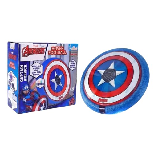 Image of Marvel Captain America Hover Football - Air Power Soccer Ball with LED Lights & Soft Foam Bumper - Indoor Floating Soccer Disc for Kids 3+ - Red Superhero Sports Toy for Smooth Surfaces
