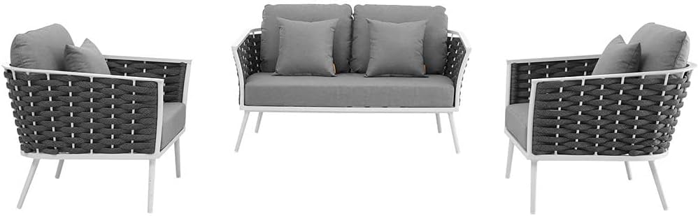 Modway Stance Outdoor Patio Aluminum, Loveseat and Two Armchairs, White Gray