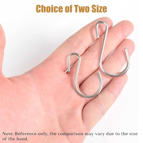20Pcs S Hooks for Hanging, Made of Stainless Steel, S Shaped Iron Wire Hook Hanger for Hanging Jewelry Small Kitchenware Potted Plants, Silver (S-20)
