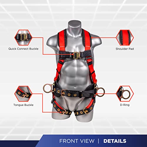 Image of Palmer Safety Fall Protection Safety Harness Hammerhead Series Safety Kit I Premium Harness + Lanyard + D-Ring Extender Kit