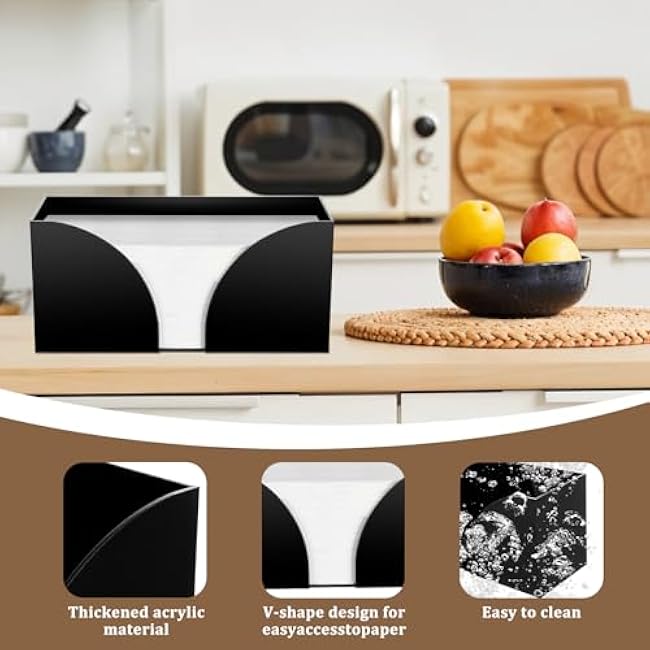 2 Pack Storage Standard Multifold Paper Towel Dispenser Countertop, Paper Towel Holder Bathroom with Tape, Black Acrylic Napkin Dispenser, Durable Napkin Holder for Bathroom Kitchen Office Restaurant