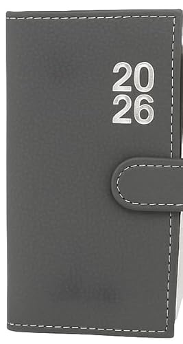 2026 Week To View Premium Padded Slim Pocket Diary Stud Close Diary With Pen (Grey)