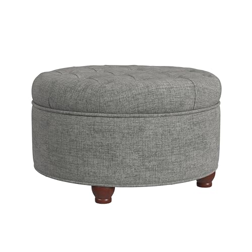 Image of HomePop 25 inch Button Tufted Round Storage Ottoman - Gray Woven