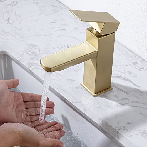 Product Image of the BANGPU Single Handle Bathroom Basin Faucet 1 Hole Vanity Faucet Deck Mount Stainless Steel Lavatory Sink Faucet Commercial Basin Mixer Tap, Brushed Gold