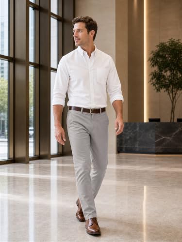 Image of HUNGSON Mens Chinos Dress Pants Slim Fit Stretch Business Casual Golf Work Slacks Trousers