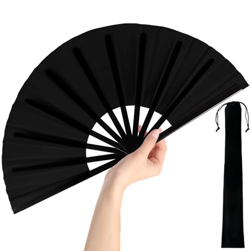 UAYNFY 13'' Large Folding Fans for Line Dancing, Clacking Hand Fan for Rave, Party, Performance, Wedding, Kung Fu, Ideal Gift for Dancer & Cultural Activity Lovers(Black)