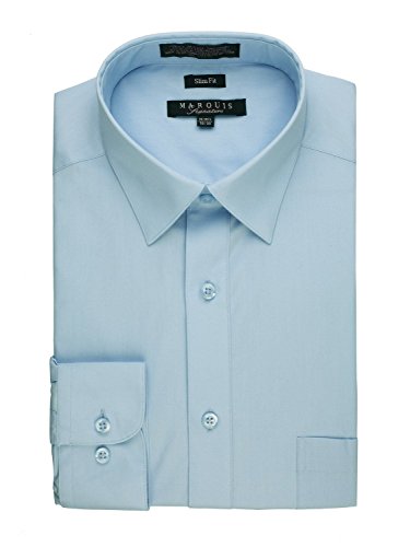 Marquis Men's Long Sleeve Slim Fit Solid Dress Shirt -Light Blue-18.5 6-7