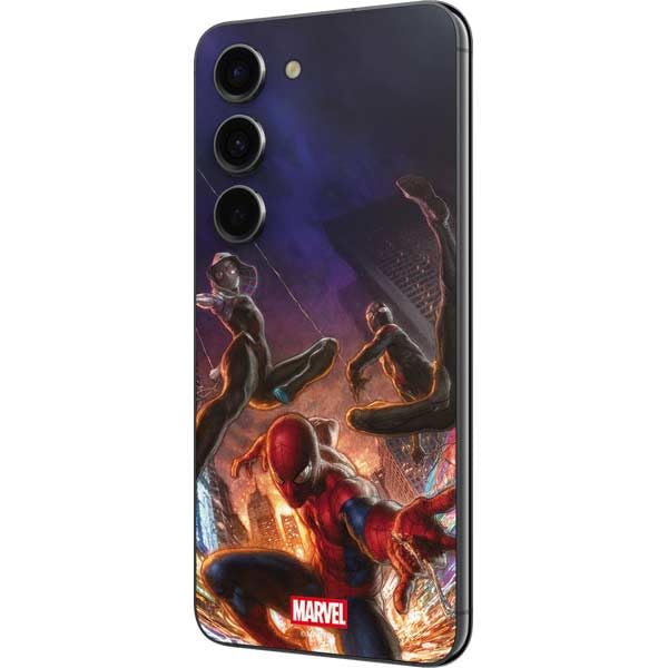 Skinit Decal Phone Skin Compatible with Galaxy S23 - Officially Licensed Marvel Spiderman Group Wall Design