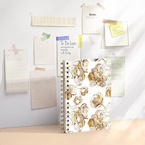 DAOLEN-Lined-Hardcover-Spiral-Journal-Notebook-Glitter-Floral-Pattern-A5-100gsm-Ruled-Premium-Thick-Paper-Gold-Flower