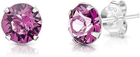 DTPsilver® 925 Sterling Silver Round Stud Earrings made with Glittering Crystals from Swarovski® Elements - Diameter: 6 mm - Many Colours to Choose from