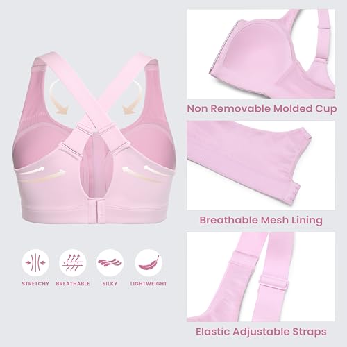 Image of CRZ YOGA Womens Zip Front High Impact Sports Bra - Molded Cup Adjustable Convertible Straps Wireless Workout Yoga Crop Top