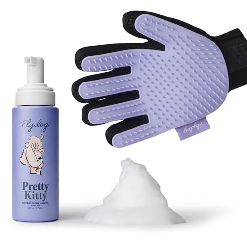 Pretty Kitty Waterless Cat Dry Shampoo with Grooming Glove– No Rinse, Lick-Safe, Moisturizing for Dry Skin, Dandruff, Deshedding, Wash Soap Spray Foam for Kittens, Bathing & Cleaning Supplies