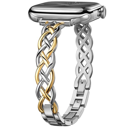Tlselt Slim Bracelet Compatible with Apple Watch Bands 38/40/41/42/44/45/46/49mm for Women Celtic Thin Dressy Stainless Steel Metal Designer Fancy Strap for iWatch Series 11 10 9 8 7 6 5 4 3 SE Ultra