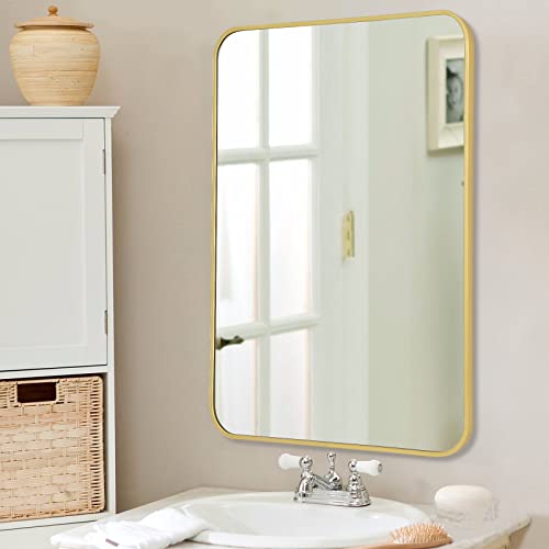 Nuttuto 20"X28" Wall Mirror Rectangular Bathroom Mirror Wall-Mounted Vanity Mirror Rectangular Mirror For Bedroom,Living Room, Vanity, Entryway, Hallway, Gold #TOP3