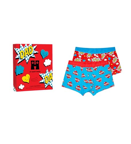 Happy Socks Men's 2-Pack Super Dad Boxers Gift Set Boxer Shorts, Blue, Red, Extra Large