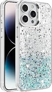 جراب موبايل لامع لموبايل ايفون 14 برو، غطاء حماية شفاف بتألق تركواز