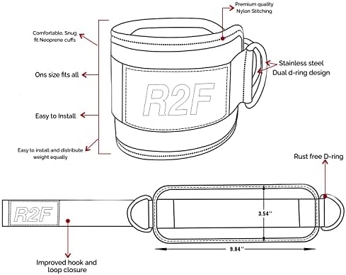R2F Ankle Straps for Cable Machine Attachments - Gym Ankle Cuff for Kickbacks, Glute Workouts, Leg Extensions, Curls, Booty Hip Abductors Exercise for Men and Women, Adjustable Neoprene Support