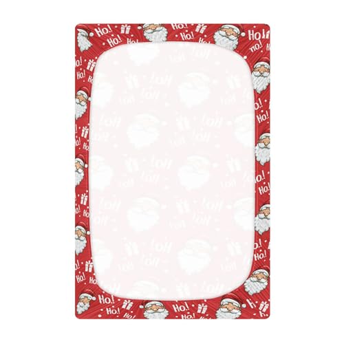 Image of Christmas Santa Hohoho Crib Sheets Soft Breathable Fitted Baby Crib Sheets Mattress Cover for Girl Boy, 52 inch x 28 inch x 9 inch