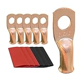 20pcs 6 AWG-5/16 Ring Battery Lugs, Copper Lugs, Battery Cable Ends, Tubular Ring Terminals, Crimp Wire Ring Lugs, Battery Terminal Connectors with Heat Shrink Tubing (20, 6 Awg - 5/16