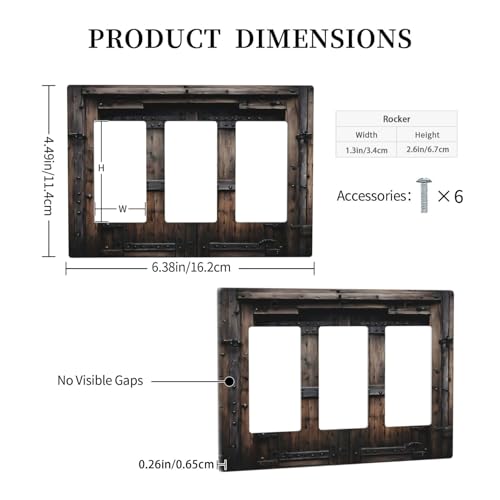 Decorative Outlet Covers Retro Brown Wood Barn Door Vintage Farmhouse 3 Gang Wall Plate Triple Rocker Light Switch Cover Plate Jumbo Electrical Gfci Faceplate