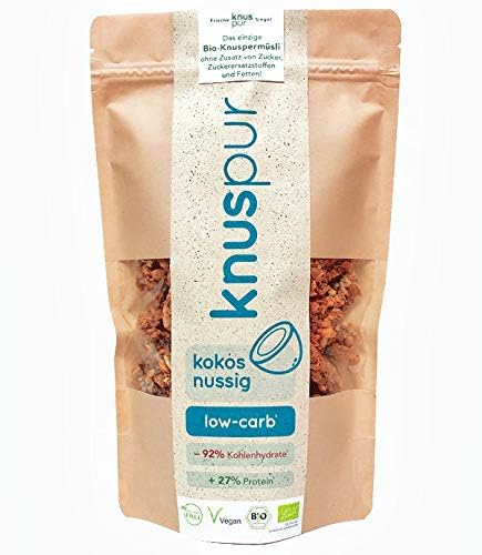 knuspur coconutty Crunchy muesli Low-carb Low-Sugar high-Protein -92% carbohydrates -95% Sugar +25% Protein - 300g