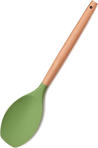 Miniatura 10 de 1 utensilio de cocina de silicona verde aguacate resistente al calor, mango de madera, espátulas de cocina antiadherentes para pescado, huevos y