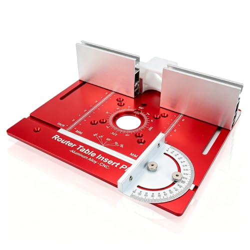 Plaque d'insertion de table de toupie avec échelle d'angle et guide d'onglet rouge - 2