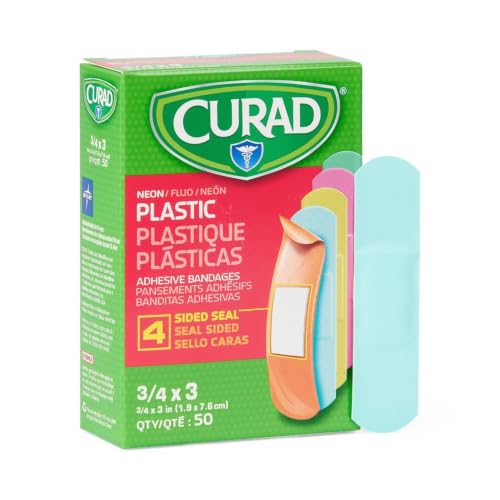 CURAD Pansements adhésifs plastique néon, 3/4" x 3", boîte de 50