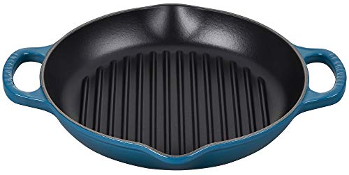 Flash Sale Le Creuset Enameled Cast Iron Signature Deep Round Grill, 9.75", Deep Teal