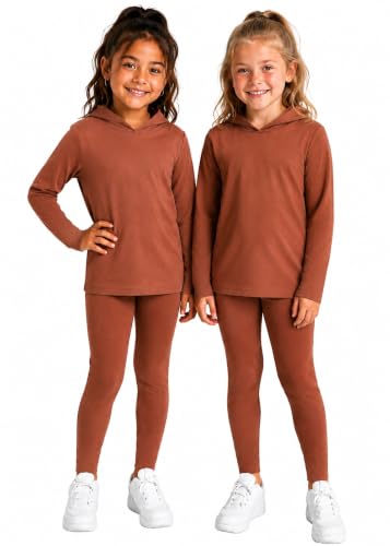 Image of STRETCH IS COMFORT Girls 2 Piece Hoodie Short Sleeve Long Sleeve Crew Neck Top and Leggings Set Kids Thermals Underwear Set