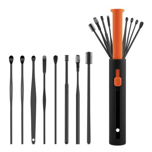 耳かき 柔らかい 痛くない ダブルヘッド設計 ソフトで非侵襲的な外耳道 360°回転 収納袋付きシリコン素材 8個 オレンジ