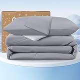 QUTOOL Cooling Comforter Queen Size, Double-Sided Cooling Blankets for Hot Sleepers and Night Sweats, Silk Smooth Ice Cool Comforter with 2 Pillowcases, Breathable & Lightweight Grey, 90'x90'