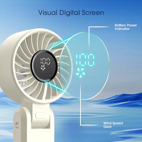 Image of 【5200mAh】Portable Handheld Fans for Travel, High-Speed Motor, Rechargeable Hand Held Fan, 5 Speed,180Foldable, Small Personal Fan,4-IN-1 Hand /Desk /Waist /Neck Fans,Summer Beach Travel Essentials