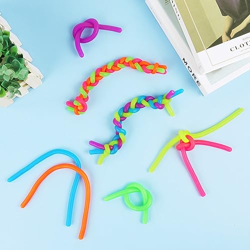 Ainiv 12 Stück Bunte Dehnbare Saiten, Sensory Noodles Fidget Toys, 24 cm Sensorische Dehnbar Schnur Fidget Toys Stretch Spielzeug Set, Spielzeug Stress Relief Zappeln für ADD, ADHS, Autismus(6 Farben)