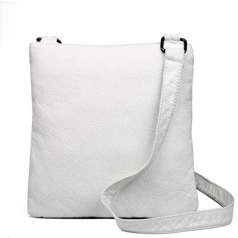SCOFY FASHION Soft Leather Multi Pockets Crossbody Bags for Women Vintage Shoulder Flap Bags Handbags and Purses Small Bag (White)