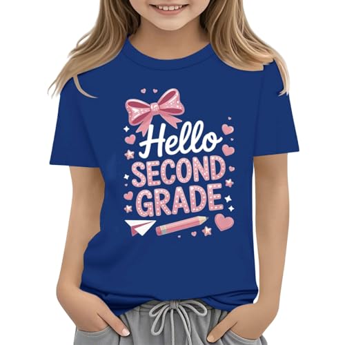Kids 2nd Grades Shirt Boys Back to School T Shirt Girls First Day of School Crewneck Short Sleeve Tops Summer Graphic,2-Blue, Size 4-5 Years