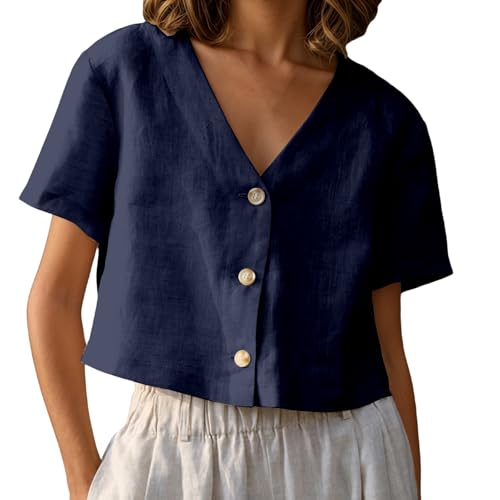 Blouse d'été fluide et courte à manches courtes pour femme