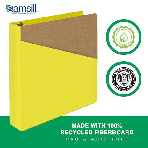 Image of Samsill Durable 1.5 Inch Binder, D Ring Binder, Customizable Clear View Cover, Lemon Yellow, Holds 350 Pages