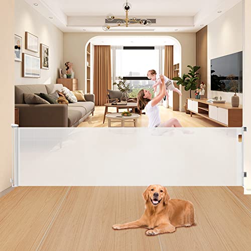Image of 120 Inch Extra Wide Retractable Baby Gates - Extra Long Mesh Baby Gate Child Safety Gates for Large Openings Indoor Dog Gates for Doorways, Stairs, Hallways, Indoor/Outdoor (White)