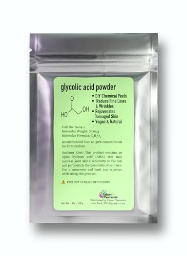 Talsen Chemicals Glycolic Acid Powder (1 Oz/28 grams) DIY Glycolic Crystal Powder is Pure, DIY Glycolic Acid Lotion and Serum, Max Concentration <70%