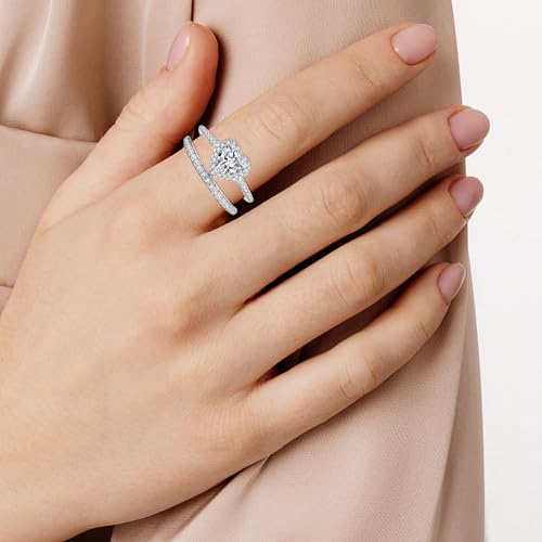 Wedding Ring for Women Two-in-One Love Heart Cubic Zirconia Ring Set 18K White/Rose Gold Plated Engagement Band Set Bridal Promise Wedding Stackable Band Size 5-104