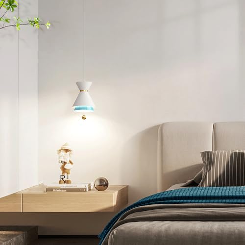 Lámpara de araña moderna con luz variable y diseño de campana azul 4
