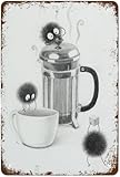 YoyaVex Coffee Tea Sprites Breakfast Nook Soot Sprite French Press Retro Nostalgic Metal Aluminum Sign Wall Quote Living Room Bathroom Gym Gift for Friends Family Lady 12x8 Inch