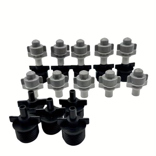 WOVSTNOV 10Pcs 1/4 Adjustable Micro Spray Drip Irrigation Emitters Misting Heads Barbed Tee Fittings,Three-Way Atomizing Nozzle 1/4 Inch
