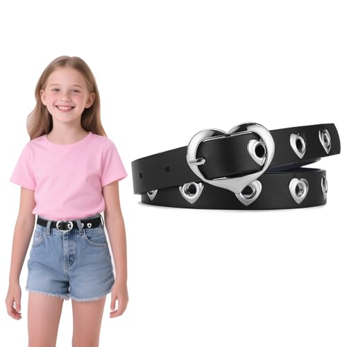 AffeGifts Ceinture Enfant Fille Age 8-14 Ans,Ceinture Pour Fille Avec Boucle Coeur en Métal Mignon et Trou Réglable en Forme de Coeur Pour Les Enfants Robe...