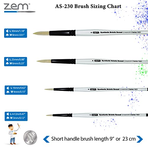 Zem Brush White Hog Bristle Synthetic Rounds Artist Brush Set 4 Pcs | Acrylic And Oil #TOP3
