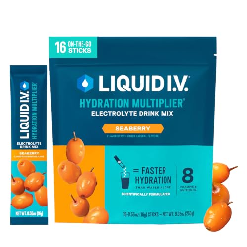 Image of Liquid I.V. Hydration Electrolytes, Seaberry, 16 Count | Scientifically Formulated | Clinically Proven Hydration | No Artificial Sweeteners | Non-GMO | Vegan | Powder Drink Mix