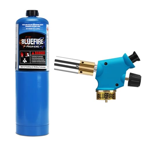 Product Image of the BLUEFIRE Handy Cyclone Torch Kit with Propane Cylinder Push Button Trigger Start Nozzle Head Fuel by Propane MAPP MAP PRO Gas Welding Soldering Brazing Cooking Glass Beads DIY